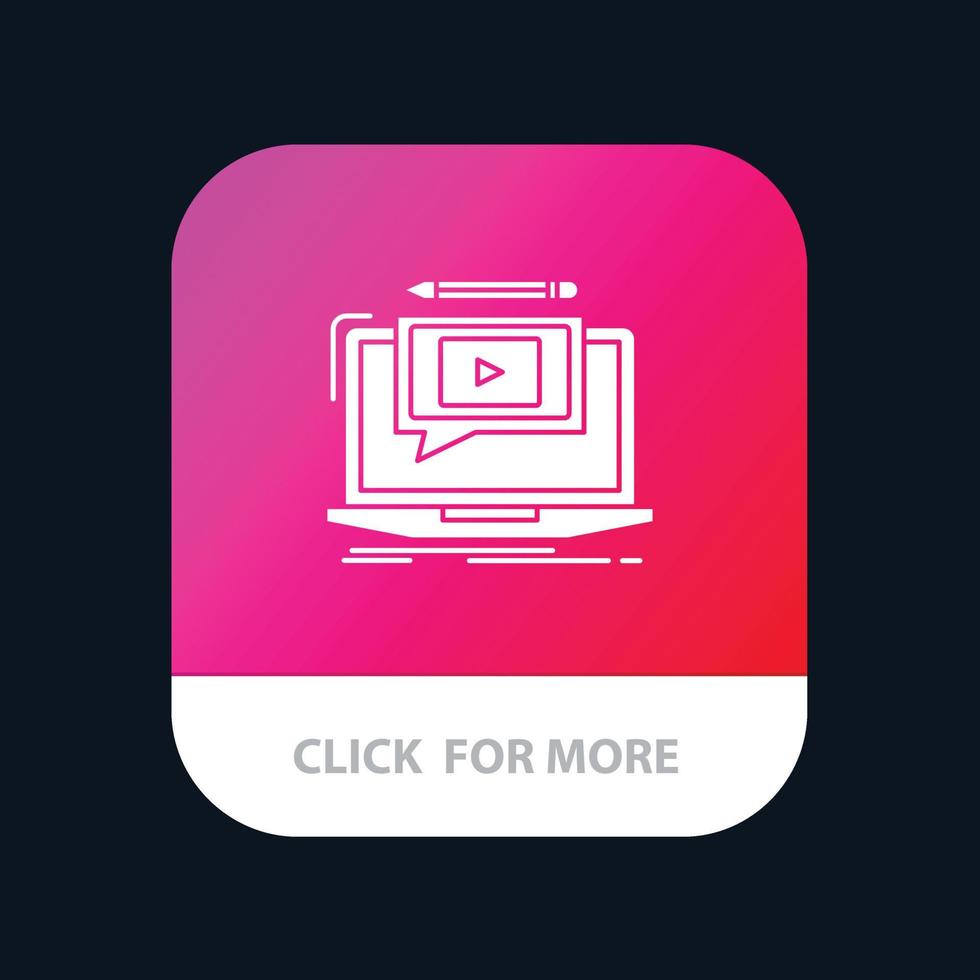 Video tutorial de la pantalla del reproductor portátil Botón de la aplicación móvil Versión de glifo de Android e iOS vector