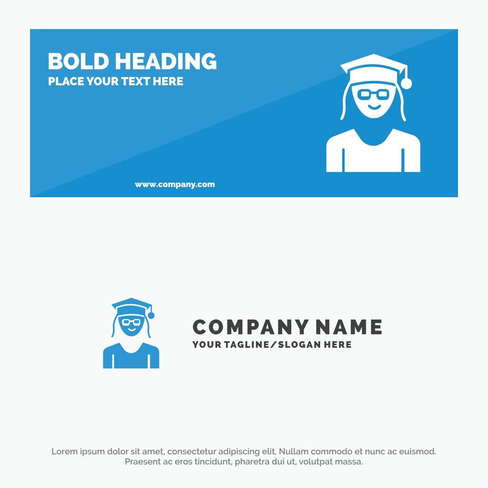 Cap Education Graduation Woman SOlid Icon Website Banner and Business Logo Template vector