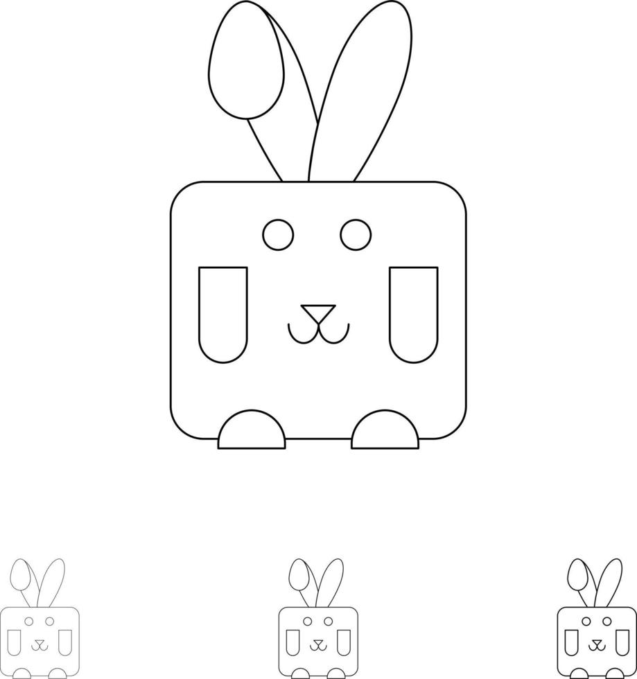 Bunny Easter Rabbit Holiday Bold and thin black line icon set vector