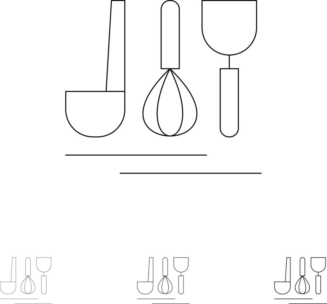 Cutlery Hotel Service Travel Bold and thin black line icon set vector