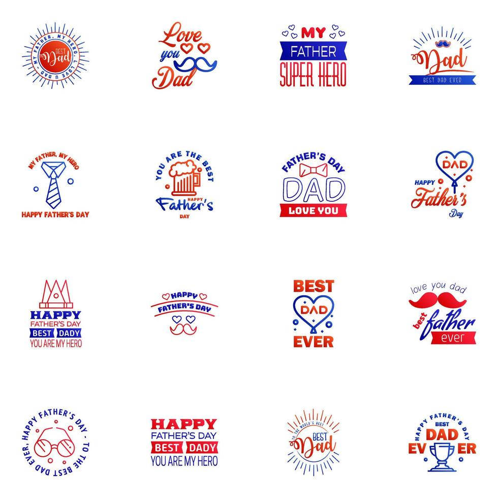 Happy fathers day greeting cards set 16 Blue and red Vector typography lettering Usable for banners print You are the best dad text design Editable Vector Design Elements