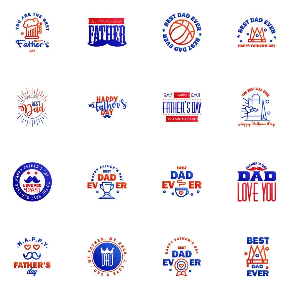 Happy fathers day 16 Blue and red typography set Vector emblems Lettering for greeting cards banners tshirt design You are the best dad Editable Vector Design Elements