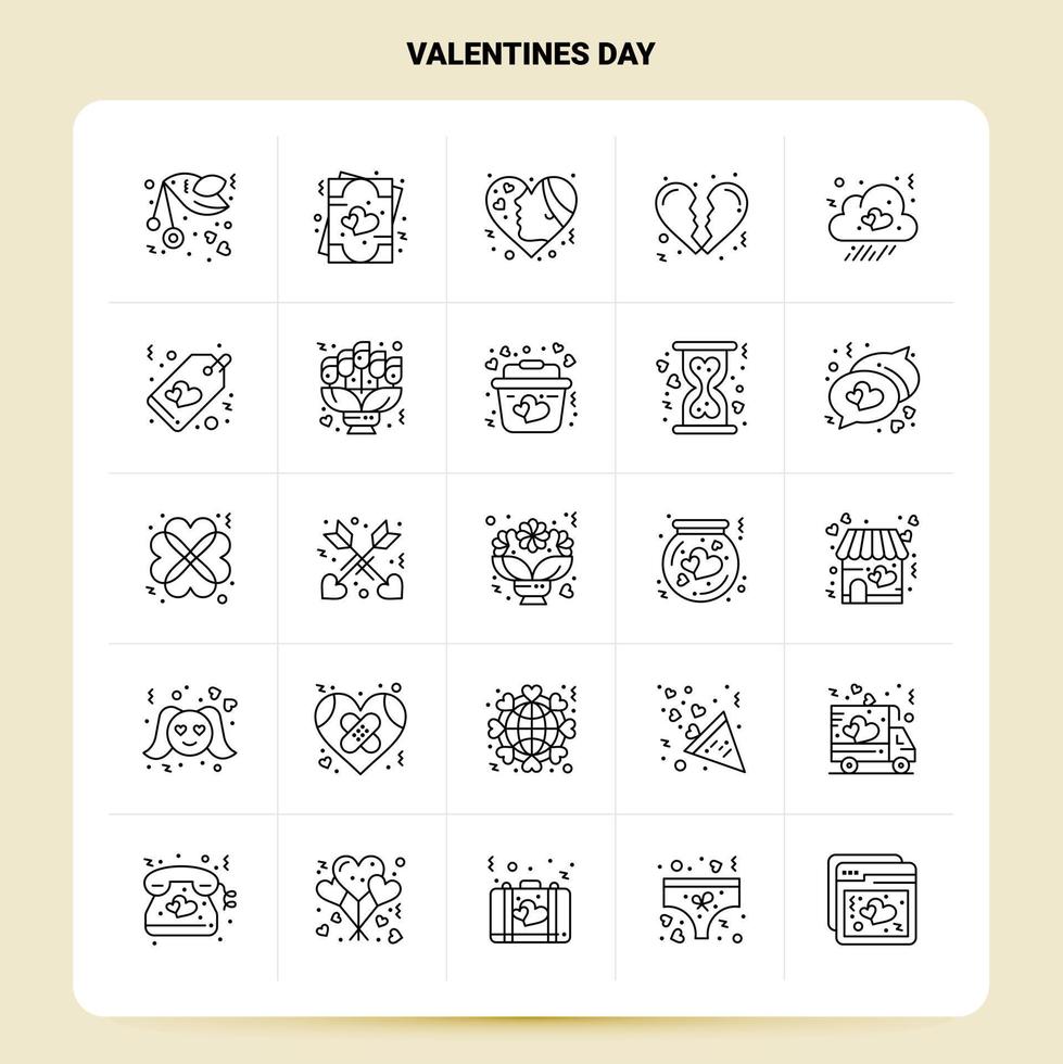 OutLine 25 Valentines Day Icon set Vector Line Style Design Black Icons Set Linear pictogram pack Web and Mobile Business ideas design Vector Illustration