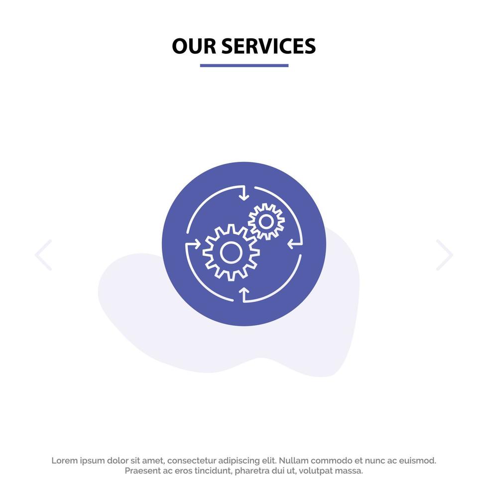 Our Services Solution Business Company Finance Structure Solid Glyph Icon Web card Template vector