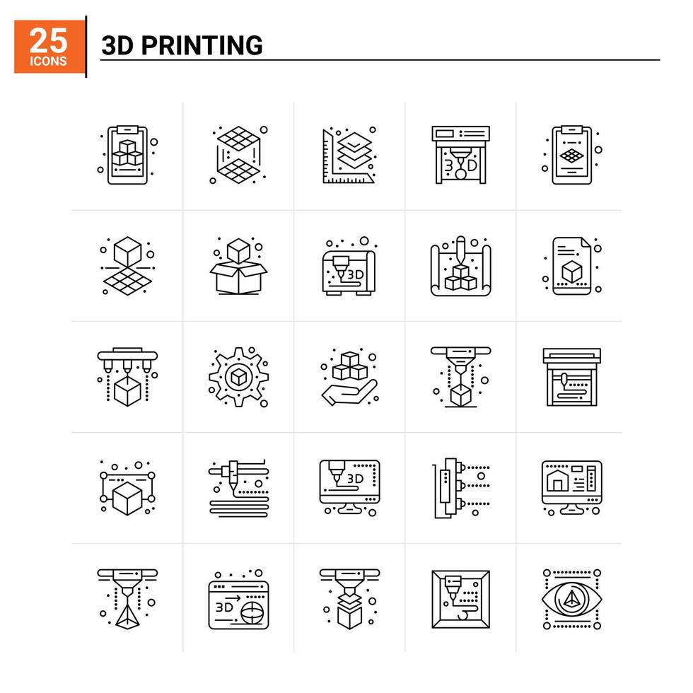 25 3d Printing icon set vector background