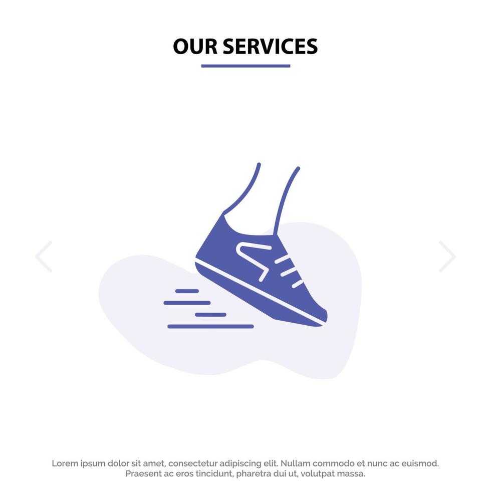 Our Services Fast Leg Run Runner Running Solid Glyph Icon Web card Template vector