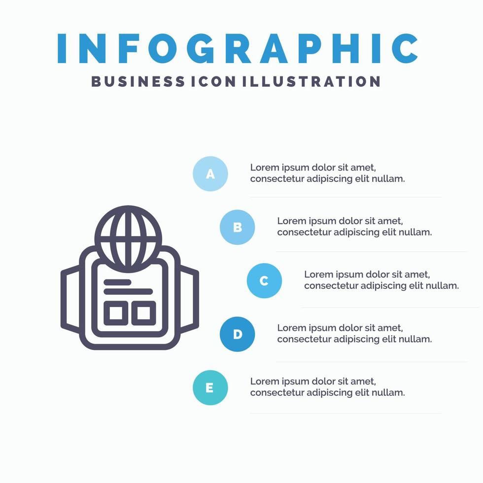 icono de línea mundial de reloj de tecnología con fondo de infografía de presentación de 5 pasos vector