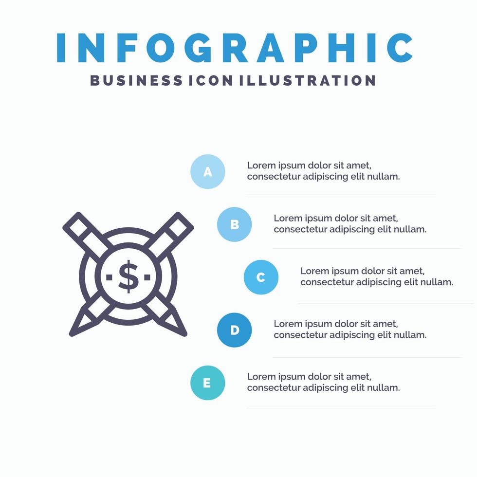 artículos pagados artículos pagados icono de línea digital con fondo de infografía de presentación de 5 pasos vector