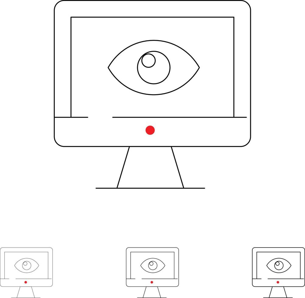 Monitor Online Privacy Surveillance Video Watch Bold and thin black line icon set vector