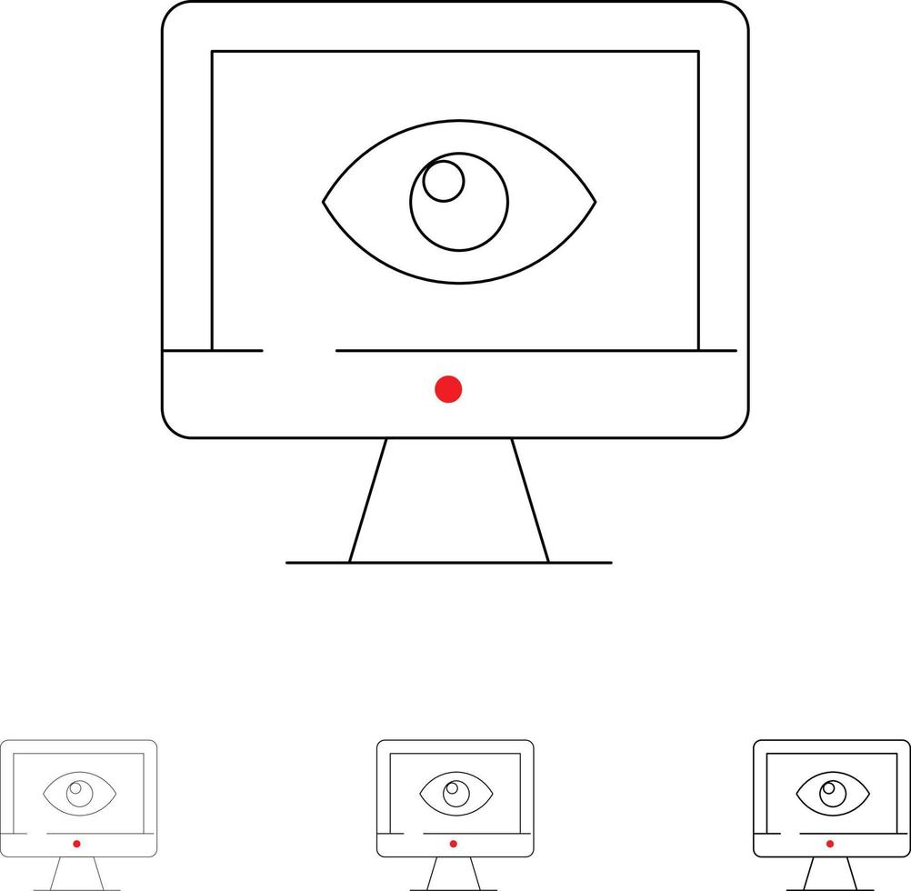 monitorear video de vigilancia de privacidad en línea ver conjunto de iconos de línea negra en negrita y delgada vector
