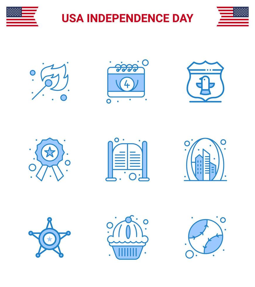 9 Blue Signs for USA Independence Day doors sign sheild star badge Editable USA Day Vector Design Elements