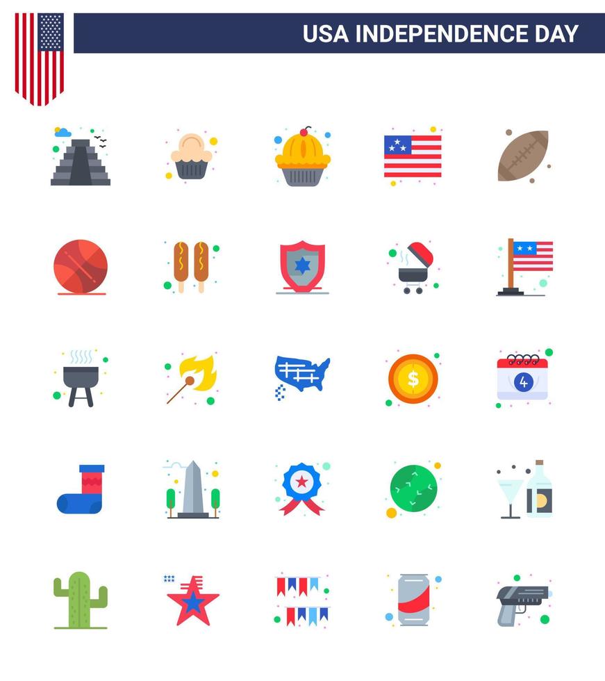 Paquete plano de 25 estados unidos de signos y símbolos del día de la independencia de pelota deportiva elementos de diseño vectorial del día de estados unidos editables del país de estados unidos vector