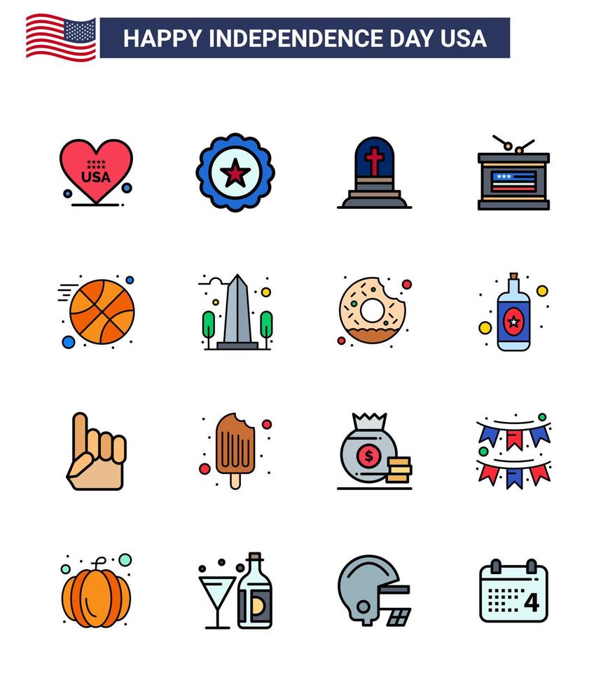 Happy Independence Day 16 Flat Filled Lines Icon Pack for Web and Print ball independence day death independece drum Editable USA Day Vector Design Elements