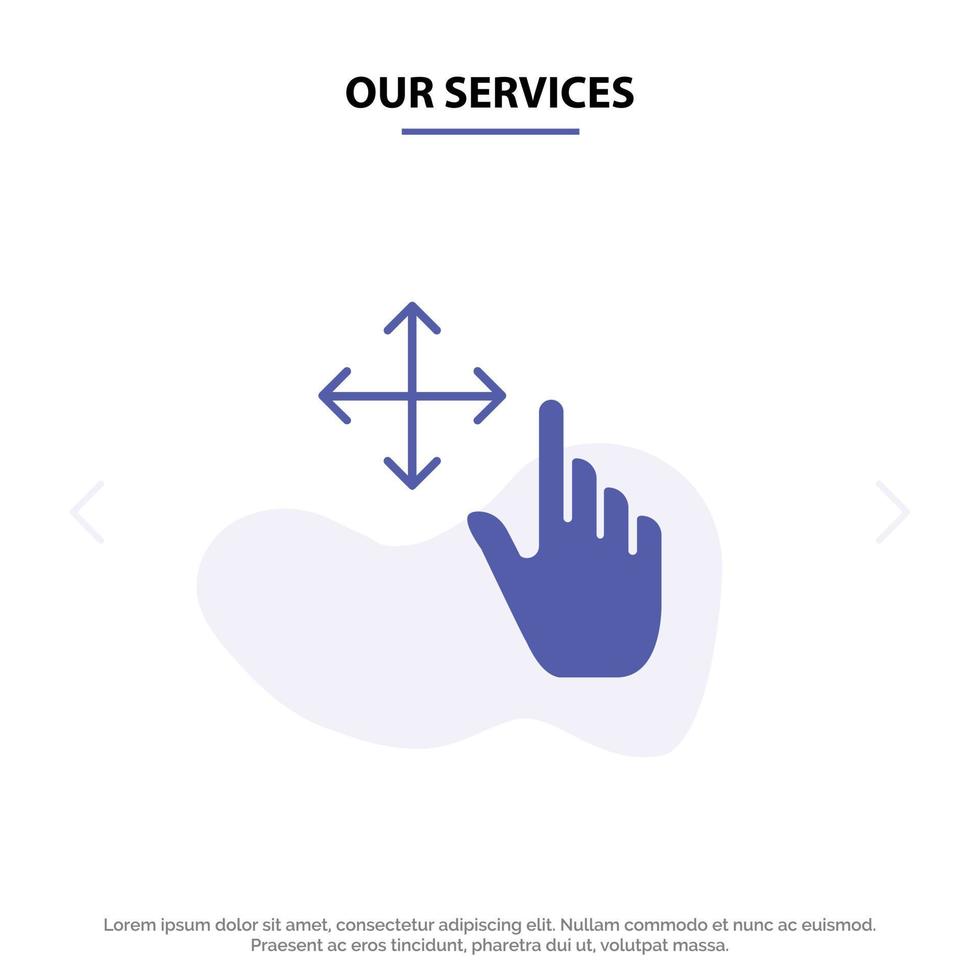Our Services Finger Gesture Hold Solid Glyph Icon Web card Template vector