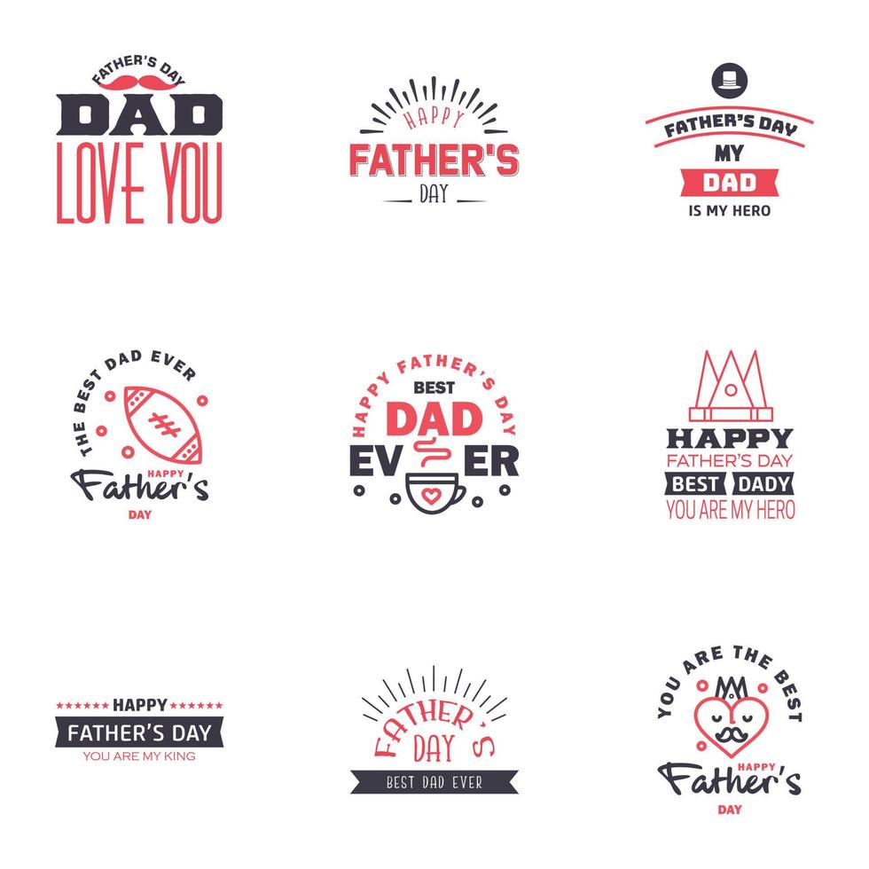 Happy fathers day 9 Black and Pink vintage retro type font Illustrator eps10 Editable Vector Design Elements