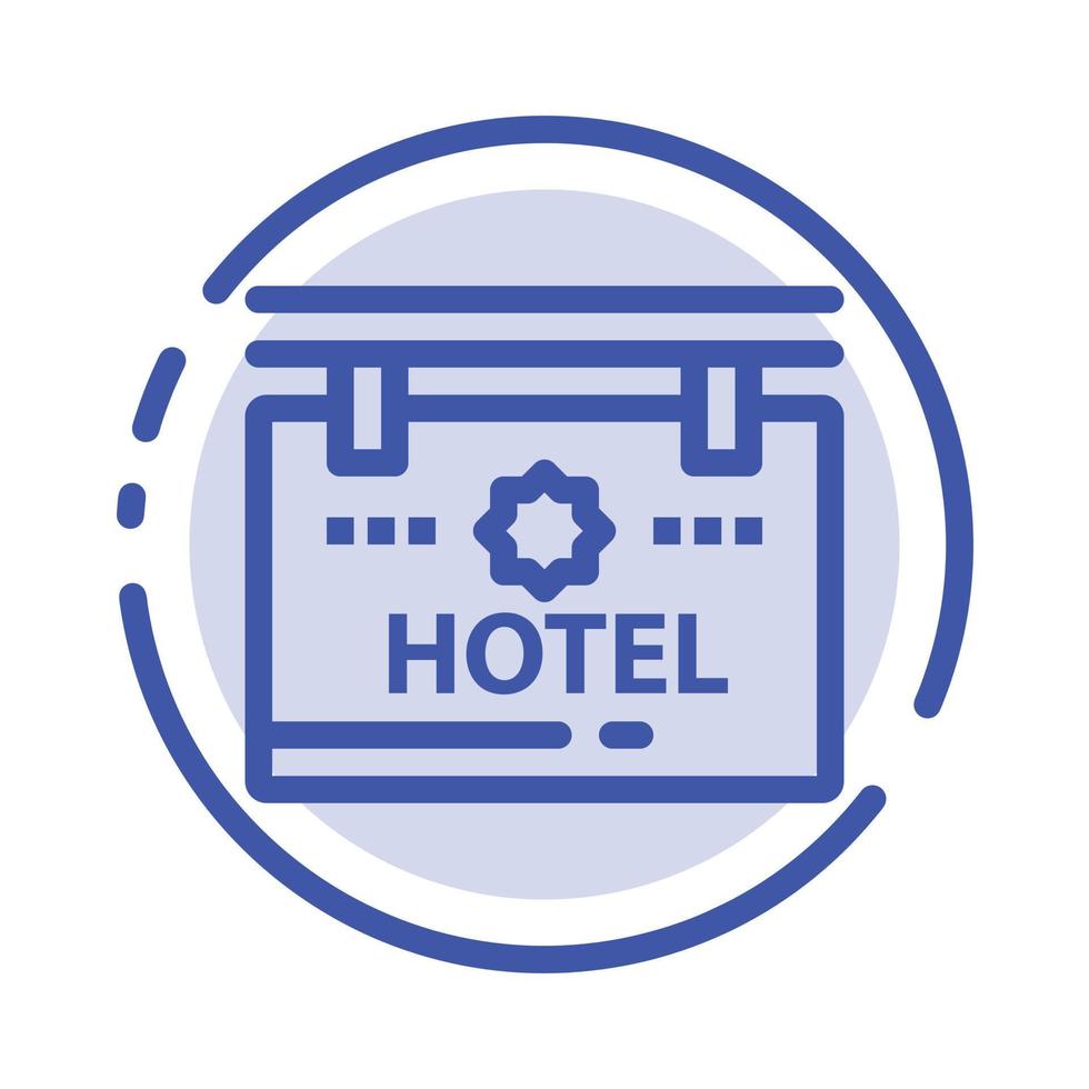 hotel letrero ubicación azul línea punteada icono de línea vector