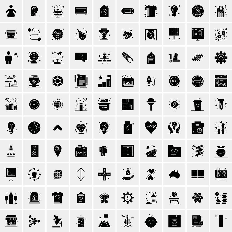 Set of 100 Business Solid Glyph icons vector