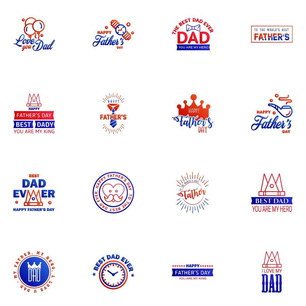 Happy fathers day set 16 Blue and red Vector typography Vintage lettering for fathers day greeting cards banners tshirt design You are the best dad Editable Vector Design Elements