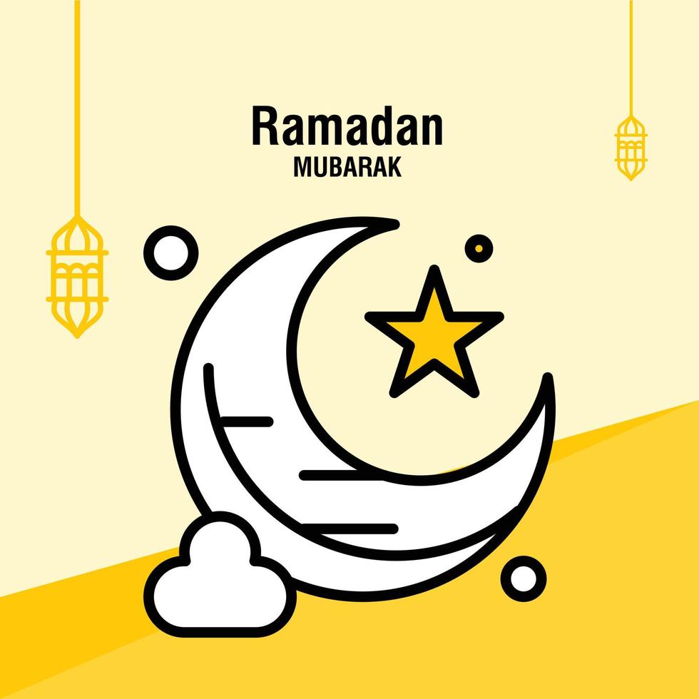 Ramadan kareem greeting template islamic crescent and arabic lantern vector illustration