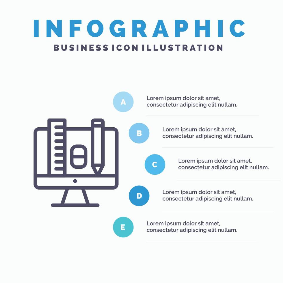 Computer Education Scale Pencil Blue Infographics Template 5 Steps Vector Line Icon template