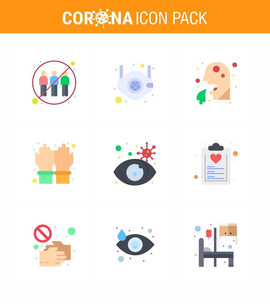 Corona virus disease 9 Flat Color icon pack suck as safety gloves safety people healthcare viral coronavirus 2019nov disease Vector Design Elements