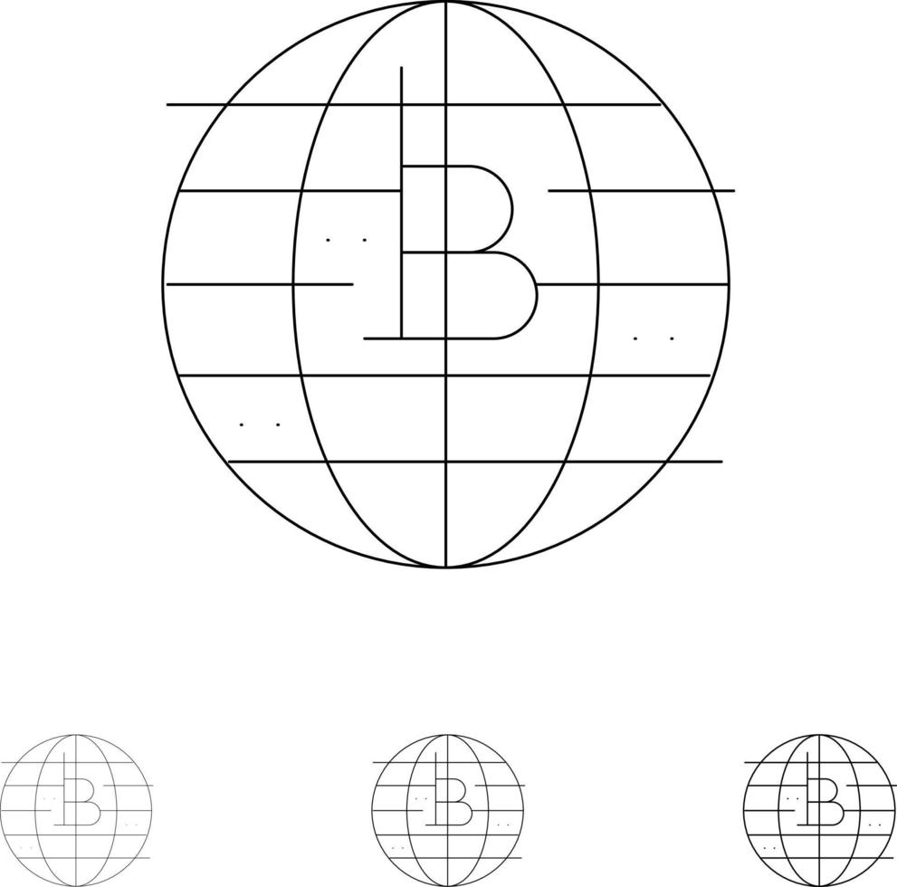 Future Money Bitcoin Block chain Crypto currency Decentralized Bold and thin black line icon set vector