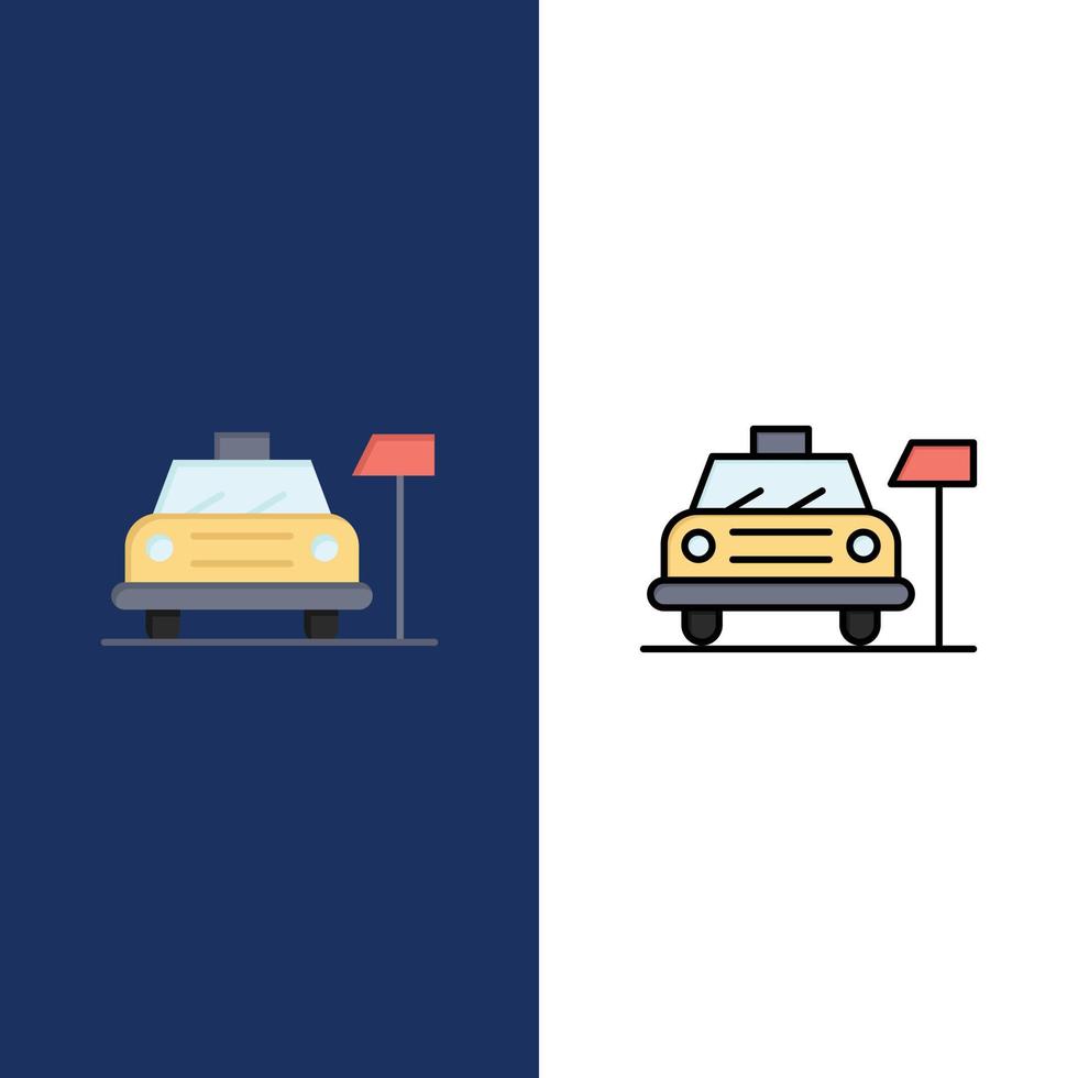 iconos de servicio de hotel de estacionamiento de automóviles plano y lleno de línea conjunto de iconos vector fondo azul