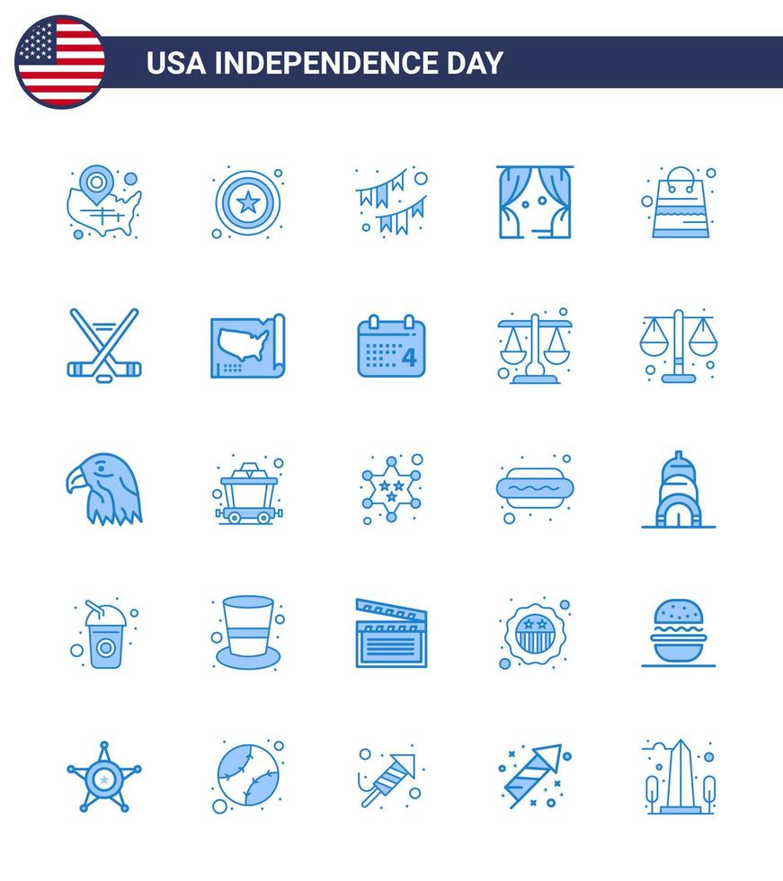 paquete de iconos de vector de stock del día americano 25 signos y símbolos azules para el teatro de bolsa garland de ocio americano elementos de diseño de vector de día de estados unidos editables