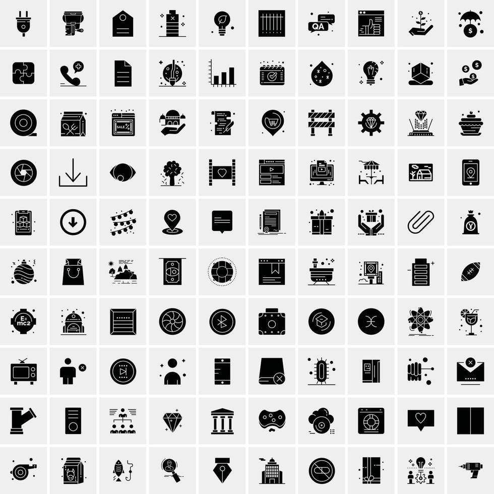 Set of 100 Business Solid Glyph icons vector