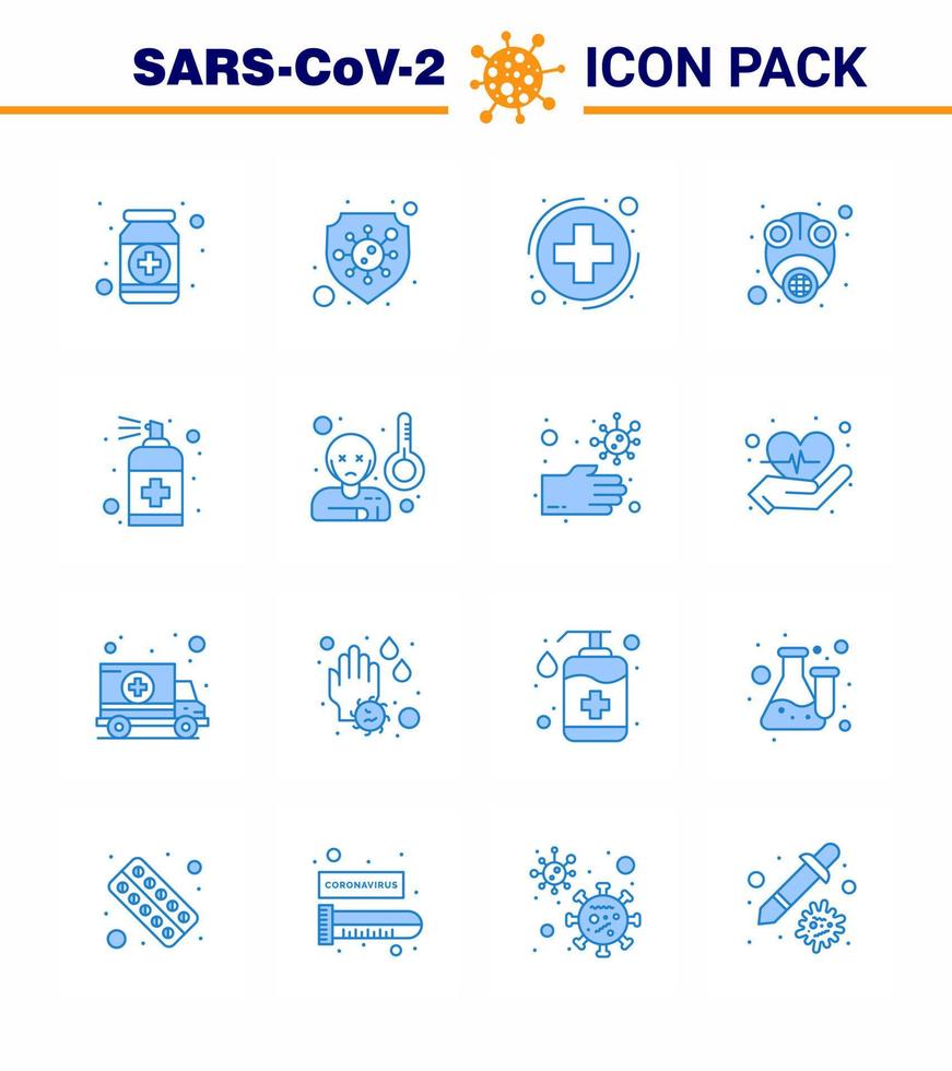 COVID19 corona virus contamination prevention Blue icon 25 pack such as protect gas shield epidemic healthcare viral coronavirus 2019nov disease Vector Design Elements