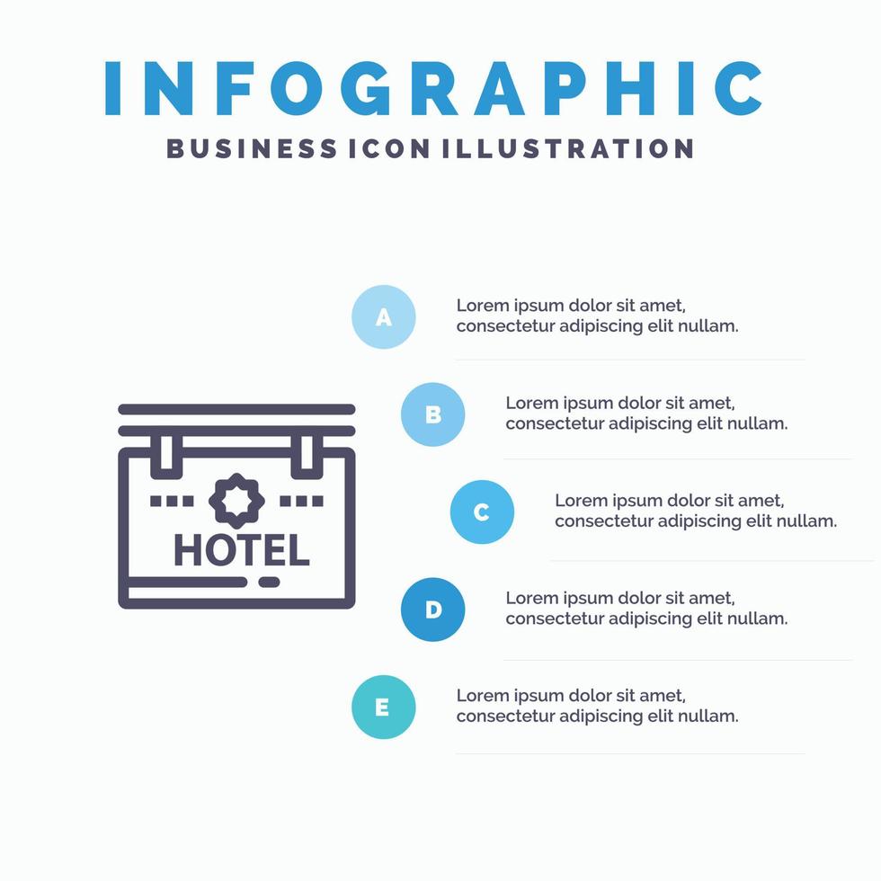 plantilla de infografía azul de ubicación de tablero de letrero de hotel plantilla de icono de línea de vector de 5 pasos