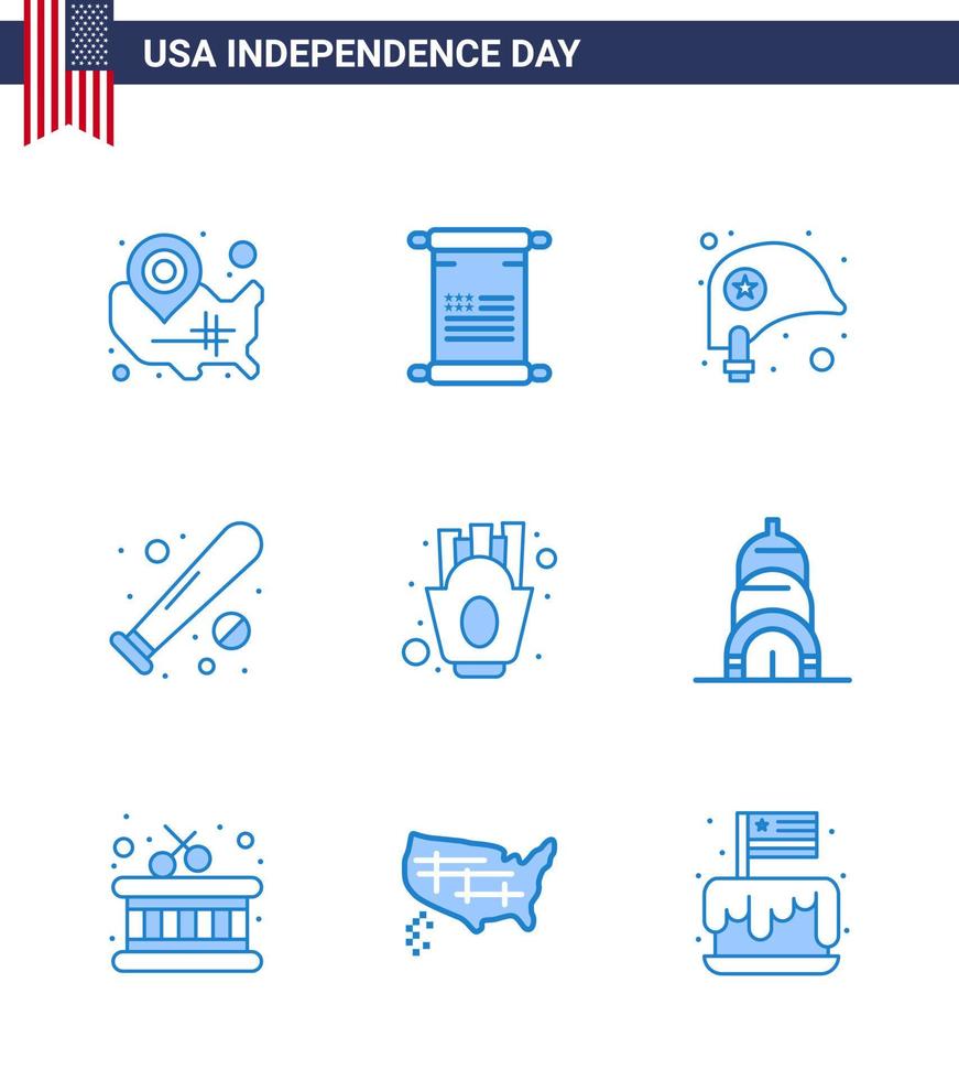 9 USA Blue Signs Independence Day Celebration Symbols of usa bat usa baseball star Editable USA Day Vector Design Elements