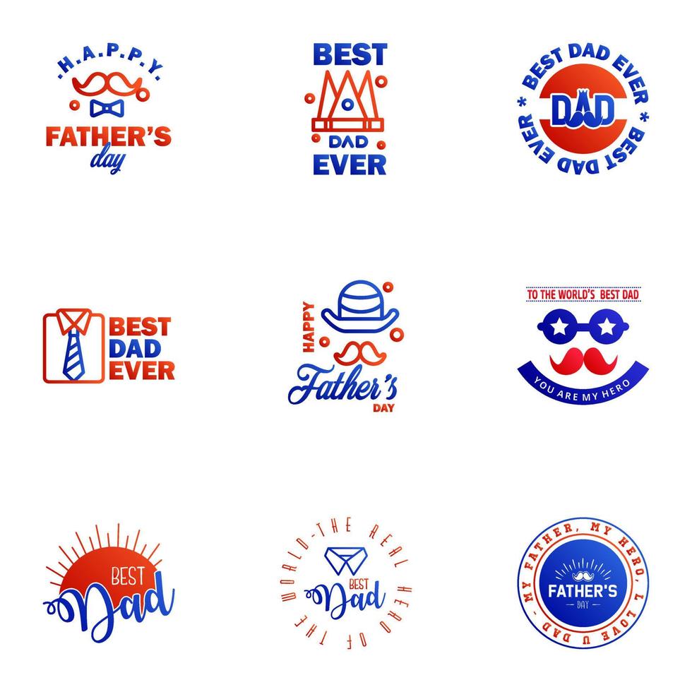 Happy Fathers Day vector hand lettering 9 Blue and red Calligraphy illustration for greeting card festival poster etc Editable Vector Design Elements