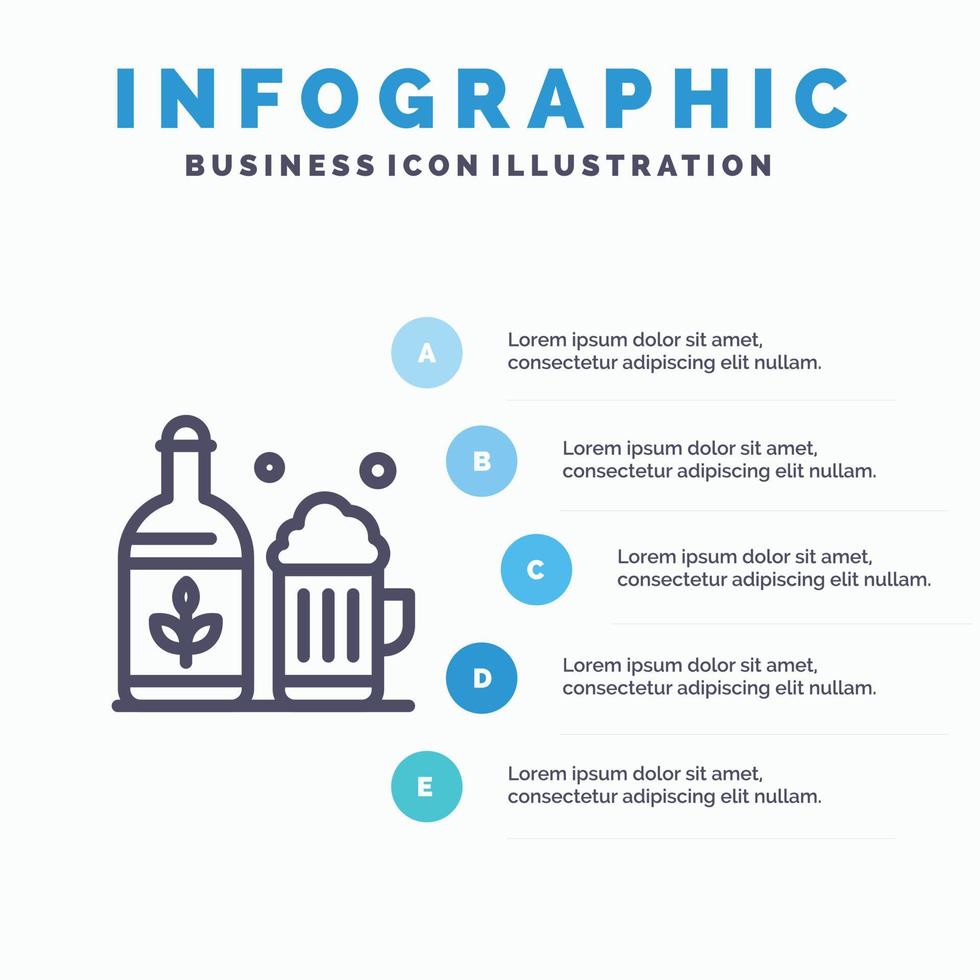 icono de línea de taza de botella de cerveza irlanda con fondo de infografía de presentación de 5 pasos vector