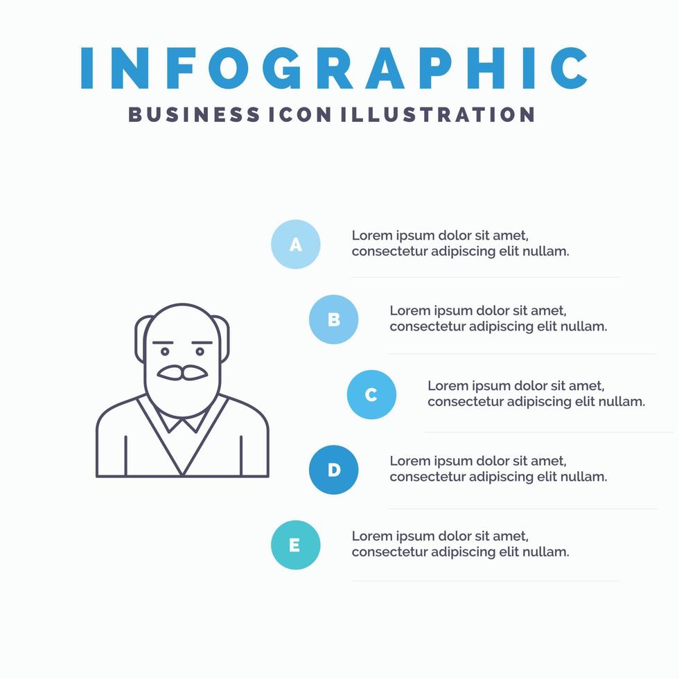 abuelo padre anciano tío línea icono con 5 pasos presentación infografía antecedentes vector