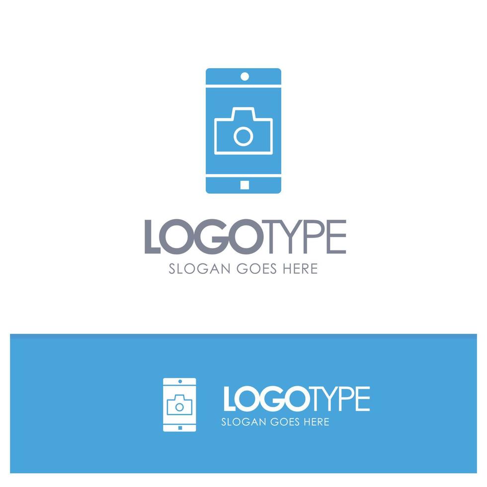 aplicación móvil aplicación móvil cámara azul logotipo sólido con lugar para el eslogan vector