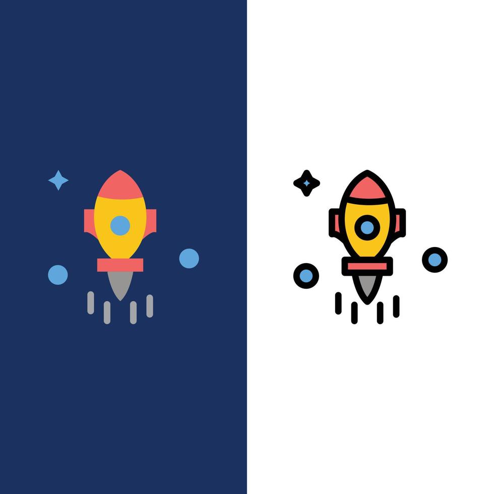 Astronomy Rocket Space Fly  Icons Flat and Line Filled Icon Set Vector Blue Background