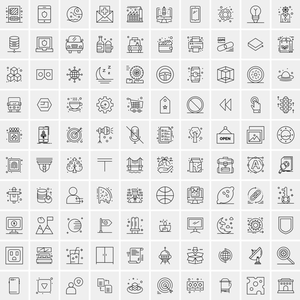 conjunto de 100 iconos de línea de negocios creativos vector