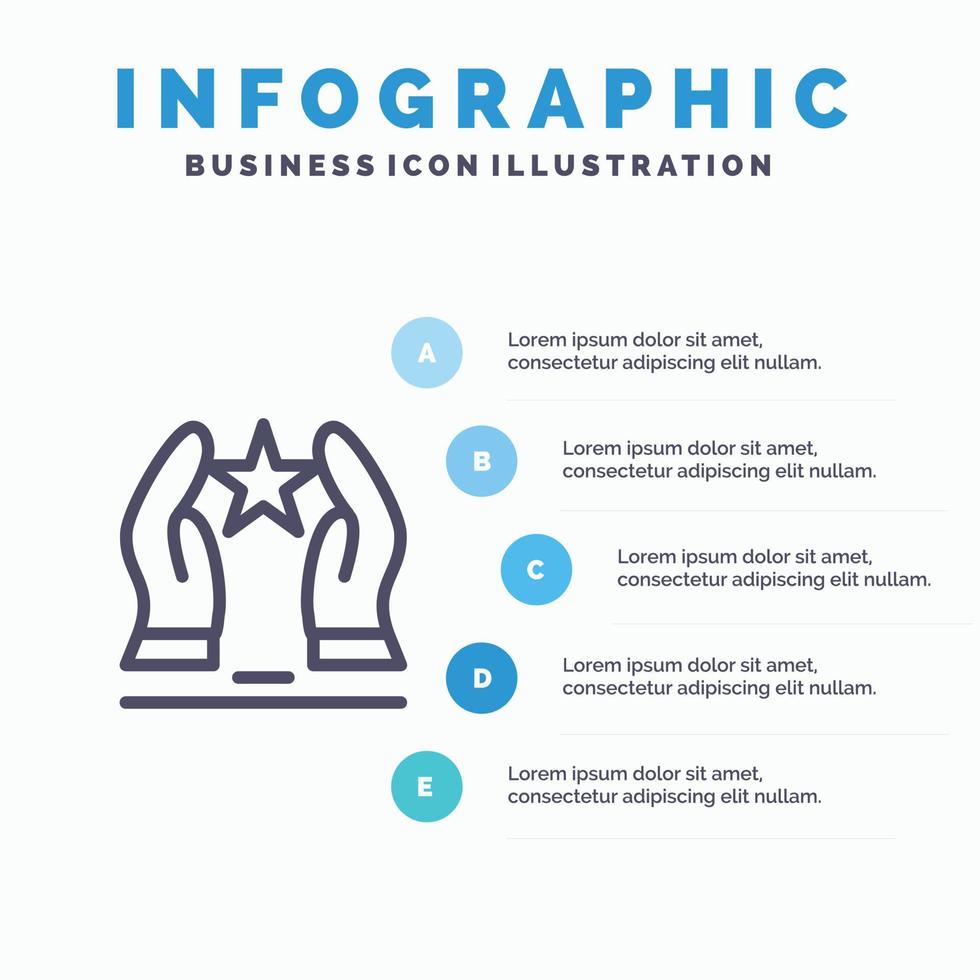 cuidado construido motivar motivación estrella línea icono con 5 pasos presentación infografía fondo vector