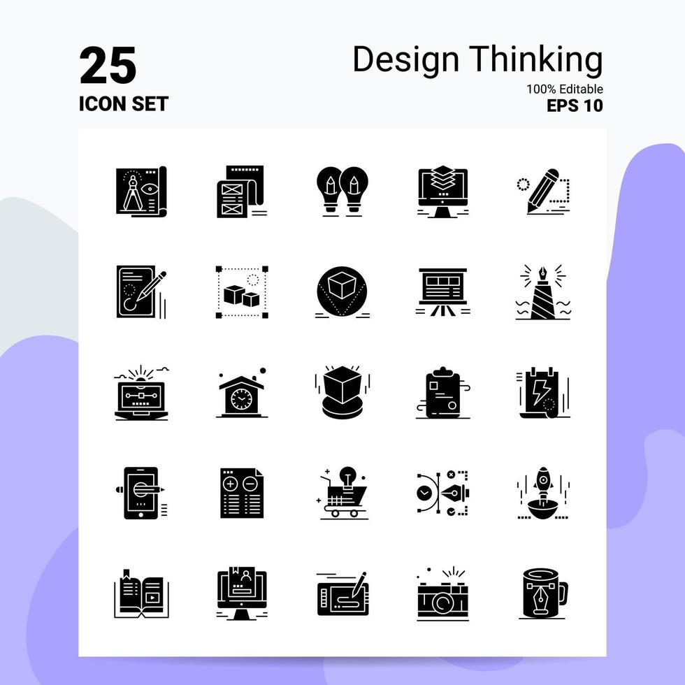25 Design Thinking Icon Set 100 Editable EPS 10 Files Business Logo Concept Ideas Solid Glyph icon design vector