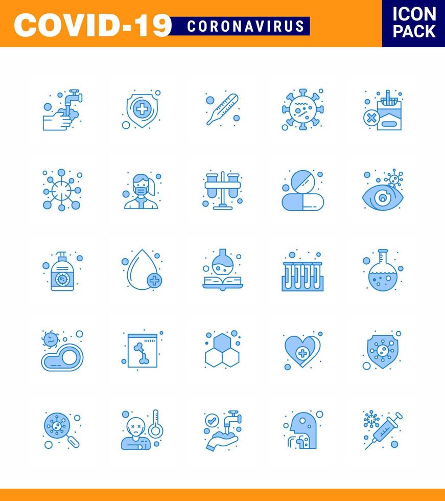 iconos de conjunto de prevención de coronavirus 25 icono azul como virus de escudo de vida prohibido virus coronavirus viral 2019nov elementos de diseño de vector de enfermedad