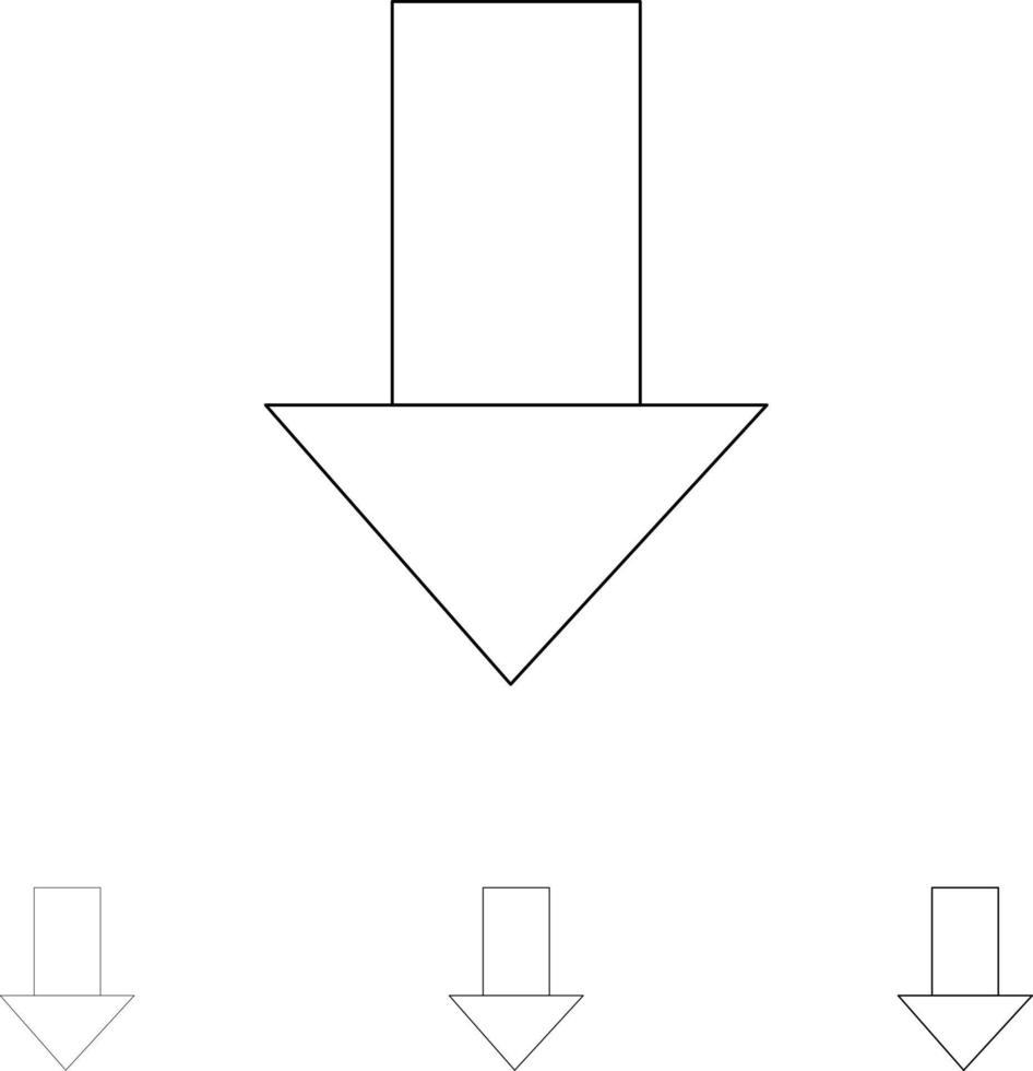 flecha hacia abajo dirección de la flecha hacia abajo negrita y conjunto de iconos de línea negra delgada vector