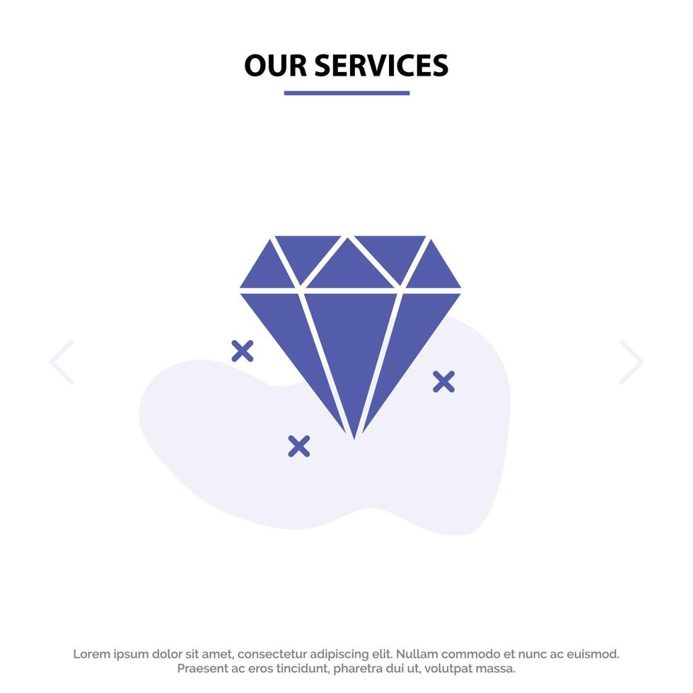 nuestros servicios plantilla de tarjeta web de icono de glifo sólido de joyas de diamantes vector