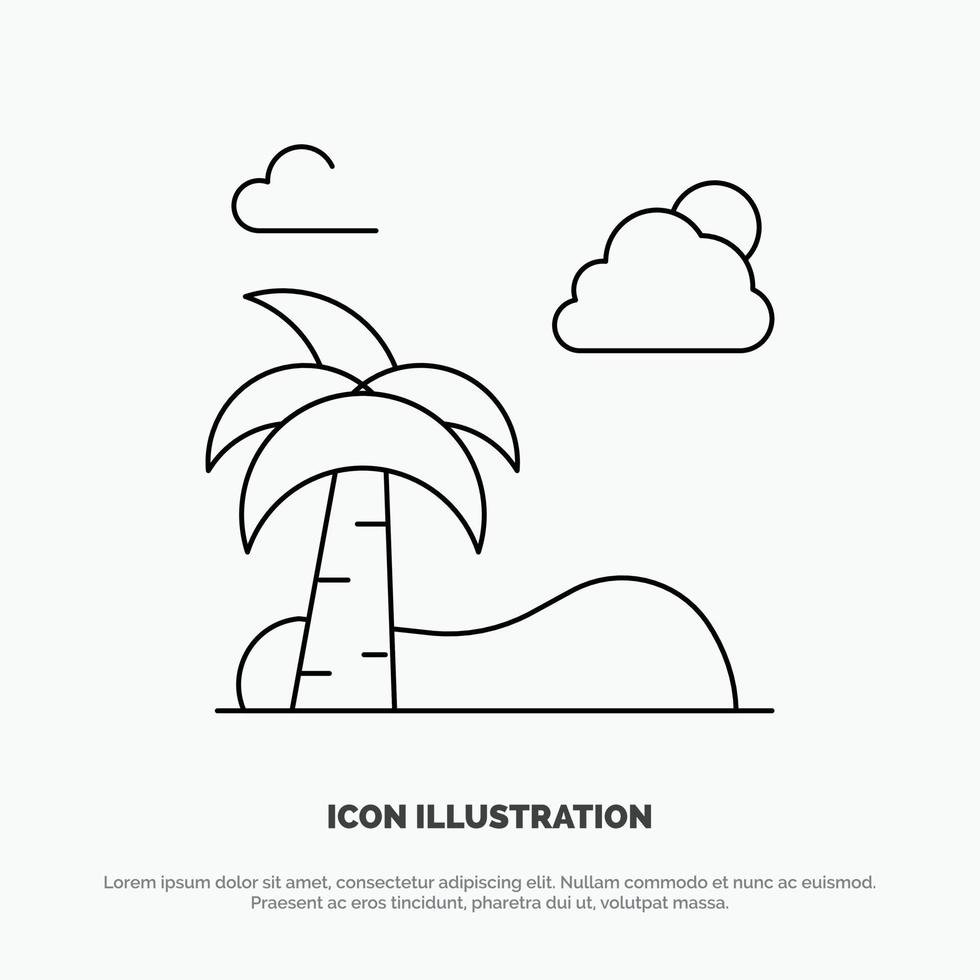 Beach Palm Tree Spring Line Icon Vector