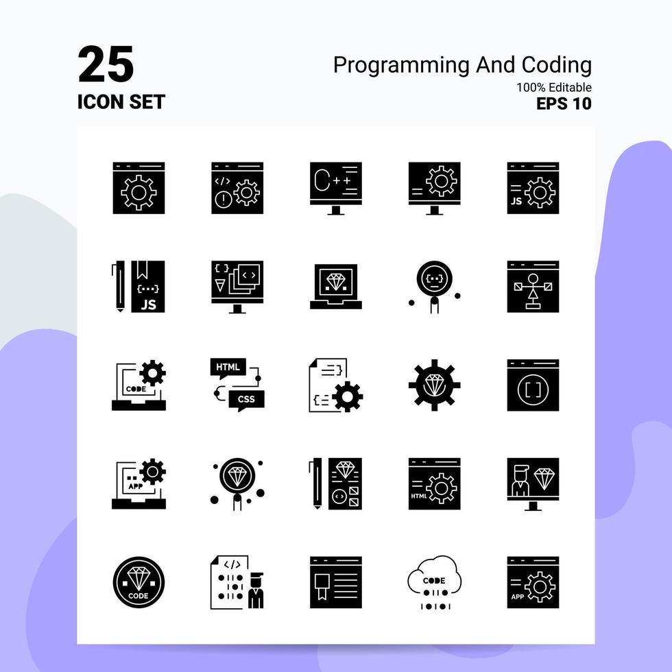 25 Programming And Coding Icon Set 100 Editable EPS 10 Files Business Logo Concept Ideas Solid Glyph icon design vector