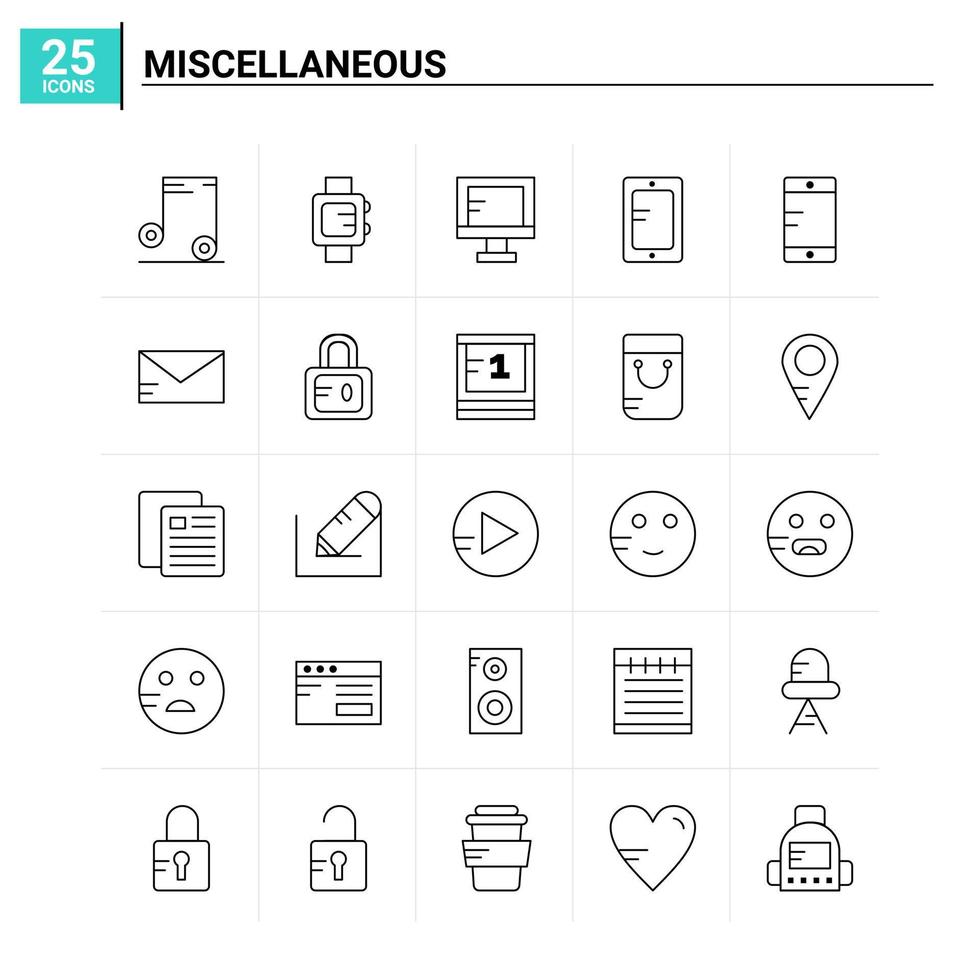 25 conjunto de iconos misceláneos antecedentes vectoriales vector
