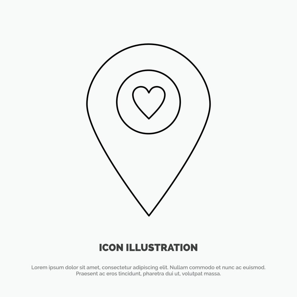 vector de icono de línea de puntero de mapa de ubicación del corazón