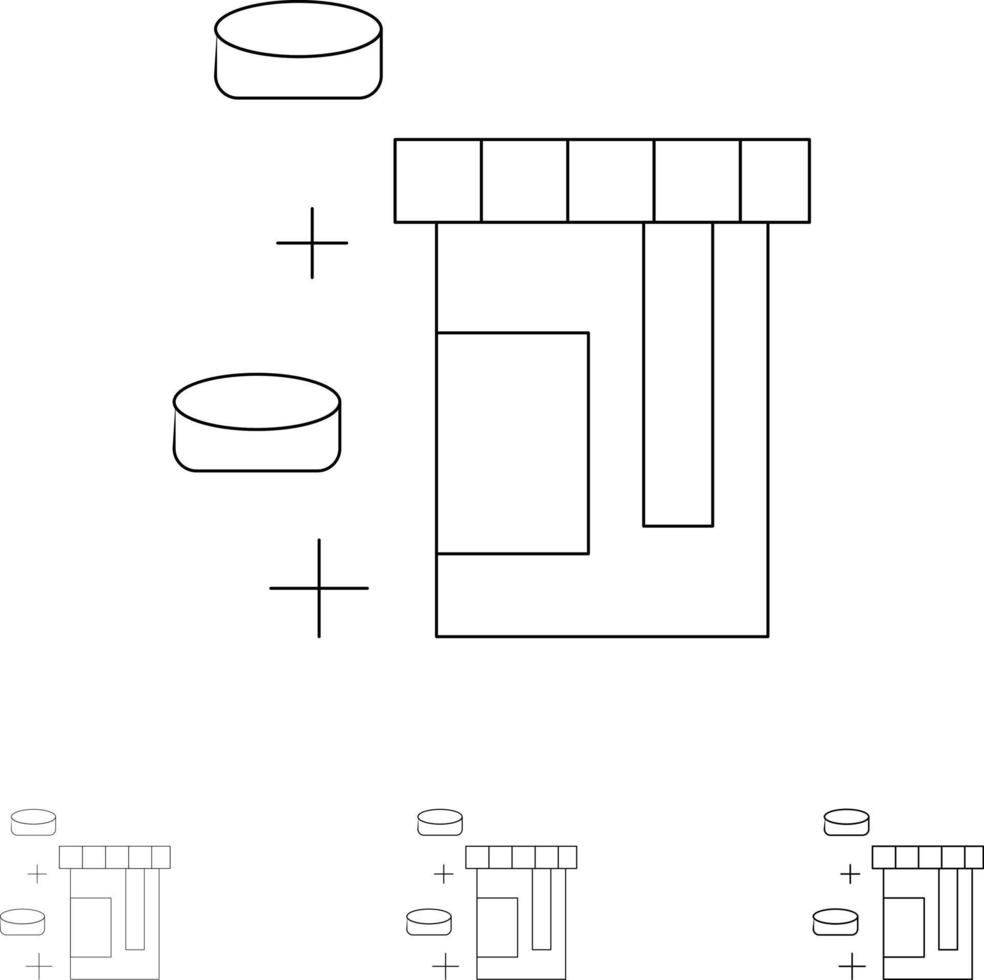 Tablet Bottle Healthcare Bold and thin black line icon set vector