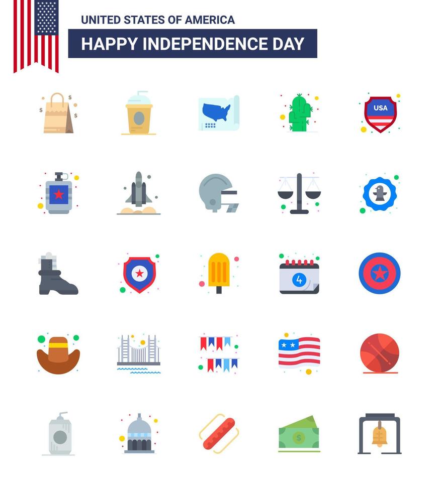 4 de julio estados unidos feliz día de la independencia icono símbolos grupo de 25 modernos pisos de seguridad planta independencia flor estados unidos editable día de estados unidos elementos de diseño vectorial vector