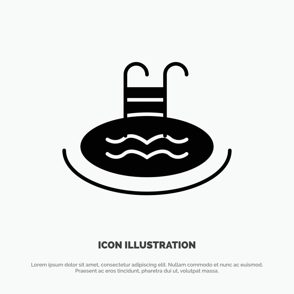Hotel Pool Swimming Service Solid Black Glyph Icon vector